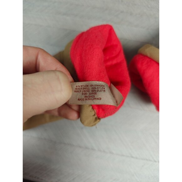 Vintage Sheer Energy Leggs Gloves Beige Driving Red Fleece Lining Size Large - Picture 5 of 5